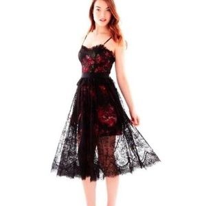 Pearl Georgina Chapman Marchesa black lace floral overlay dress